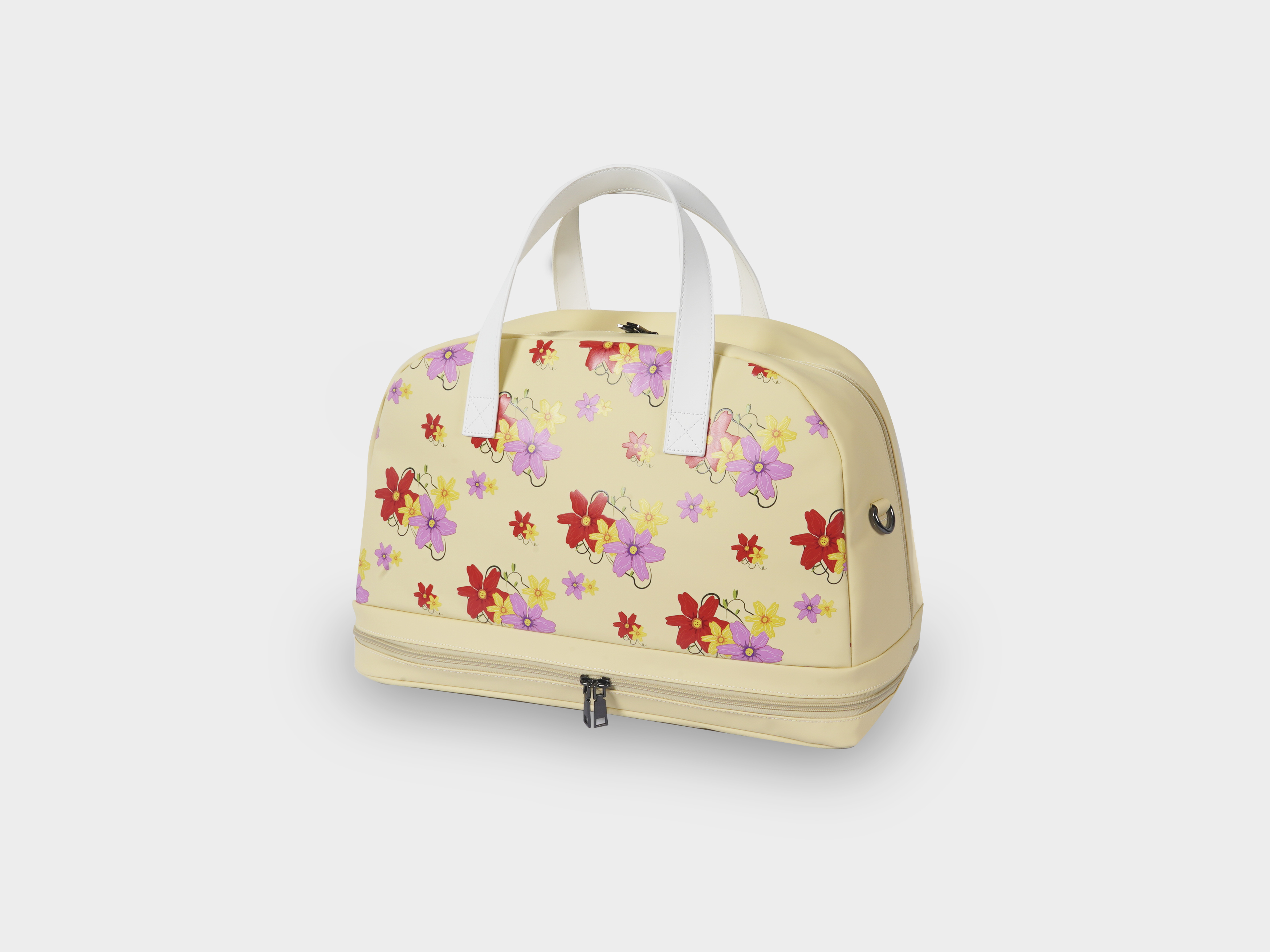 Floral-print custom boston bag in a pastel color story for the kawaii golf category