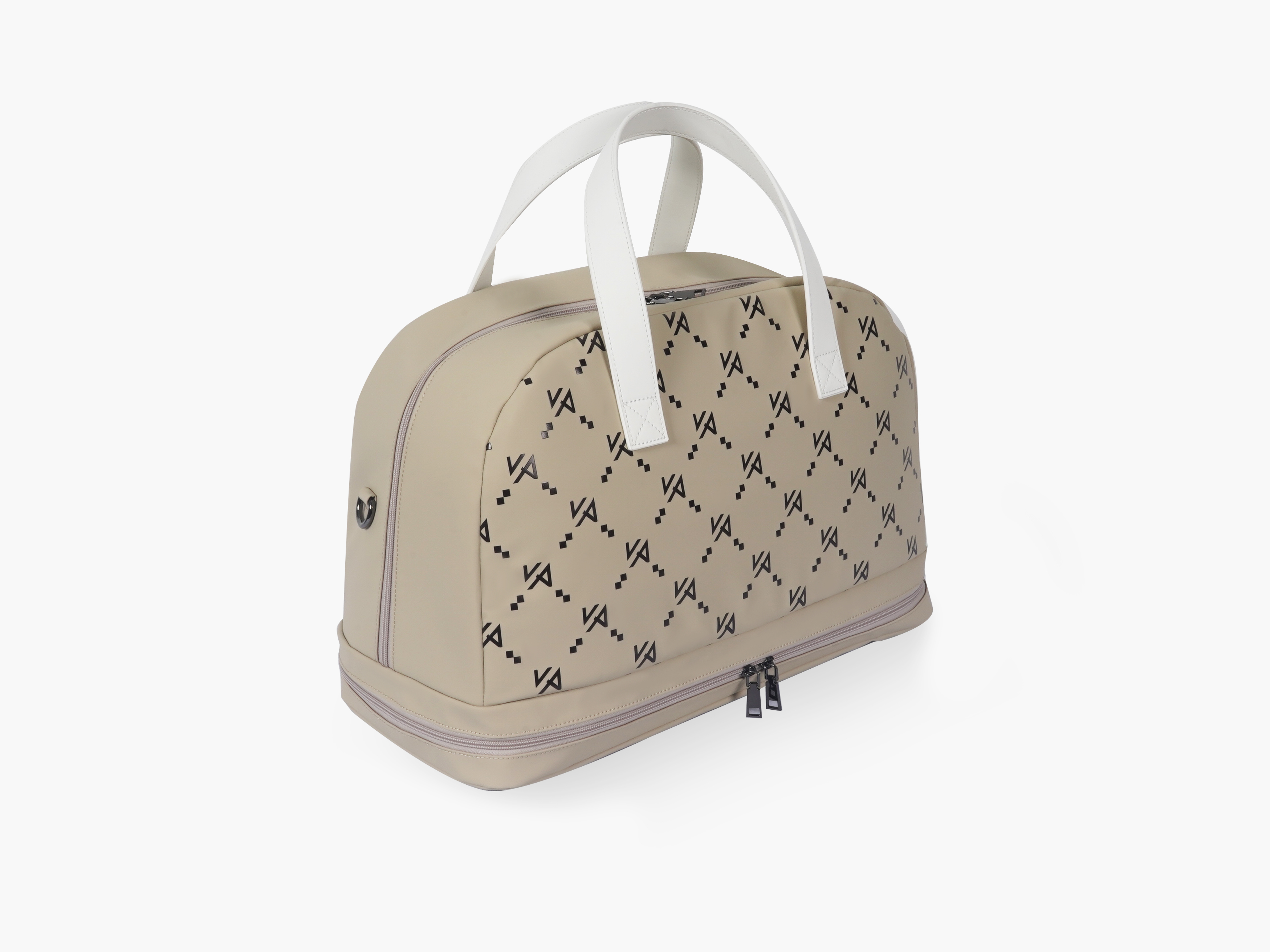 Custom boston bag in coordinated floral print shown with weekender packing layout