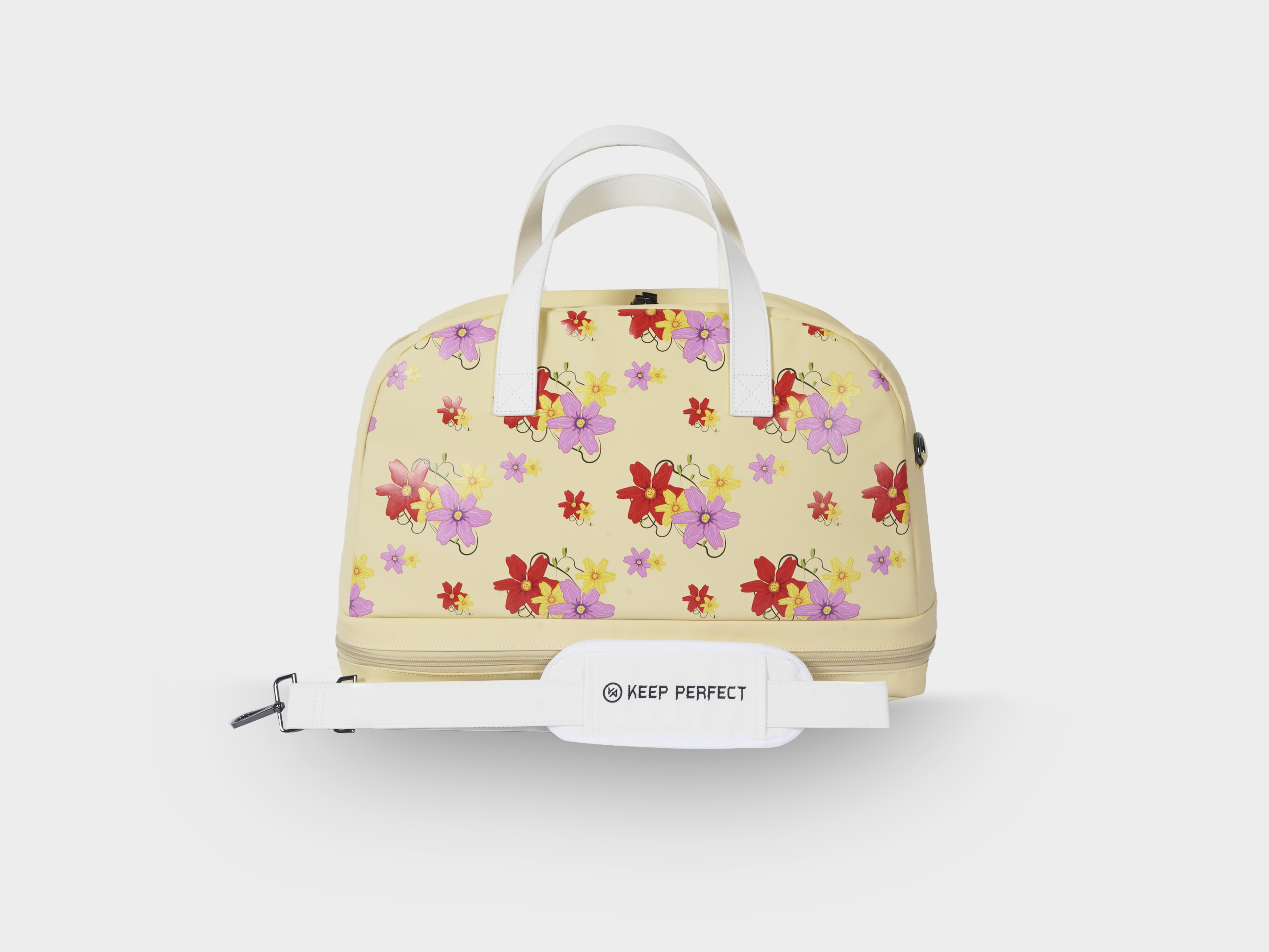 A compact custom boston-style weekender golf bag sized for the sim-commute format