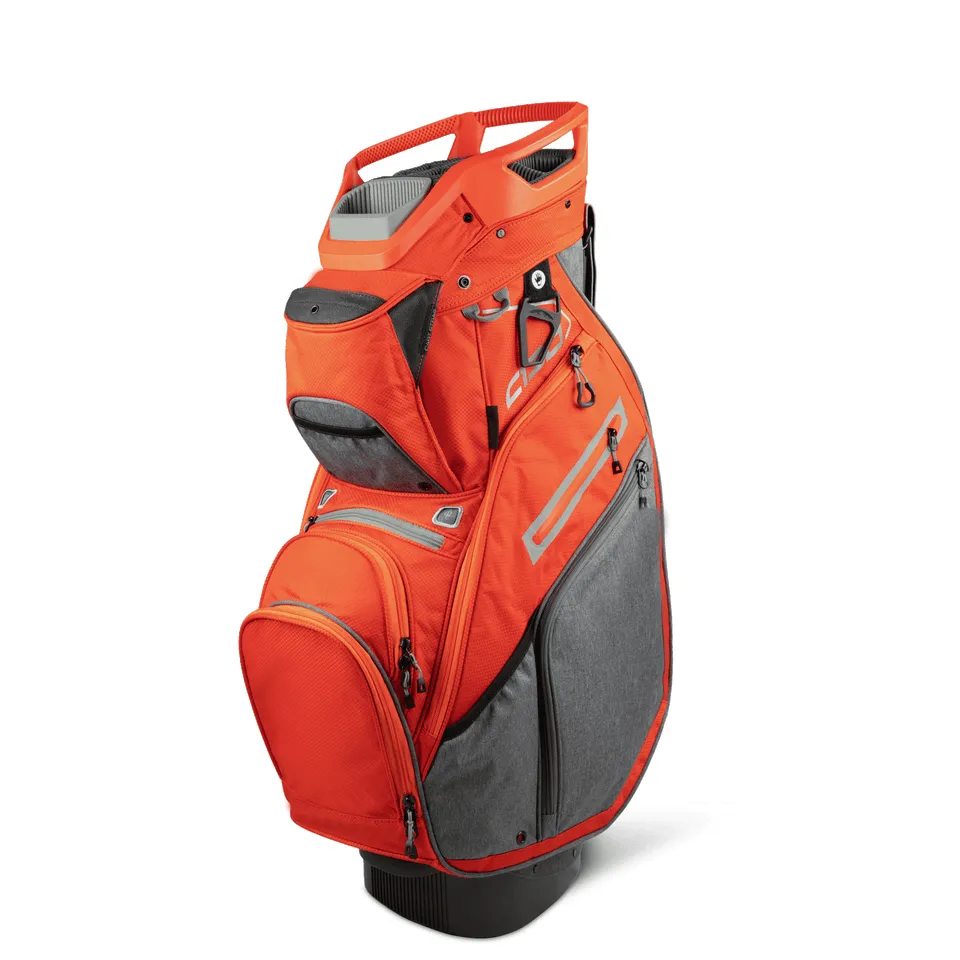 A custom cart bag with mounting-compatible base geometry staged beside adaptive cart hardware