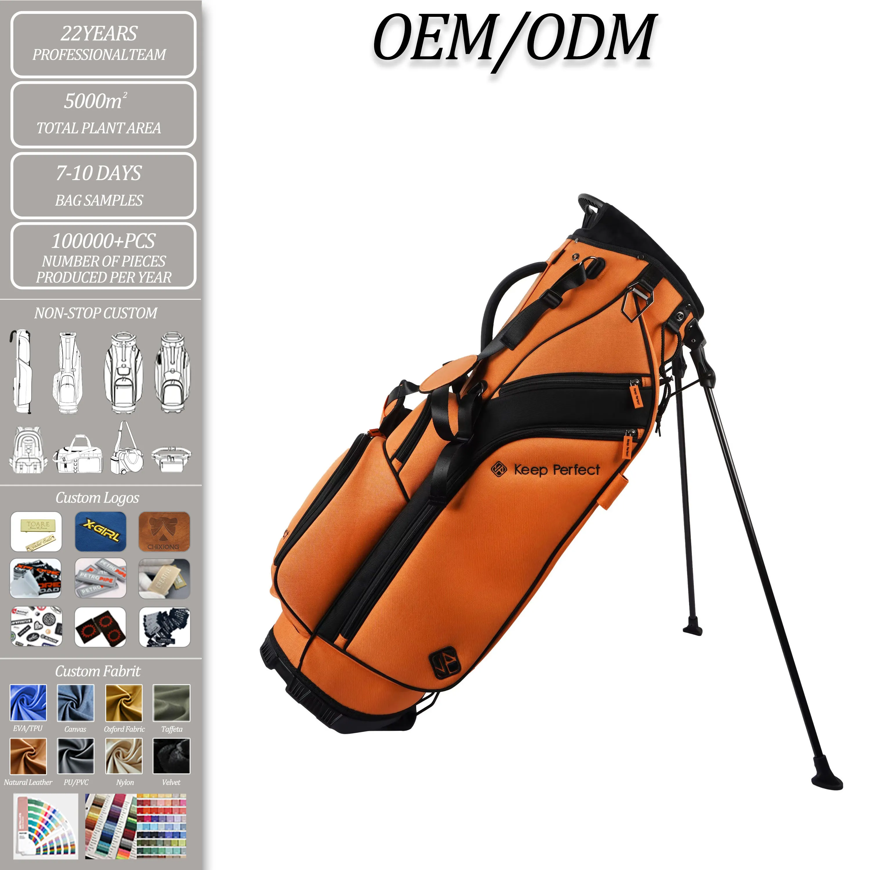 Custom golf bag hardware and trim details