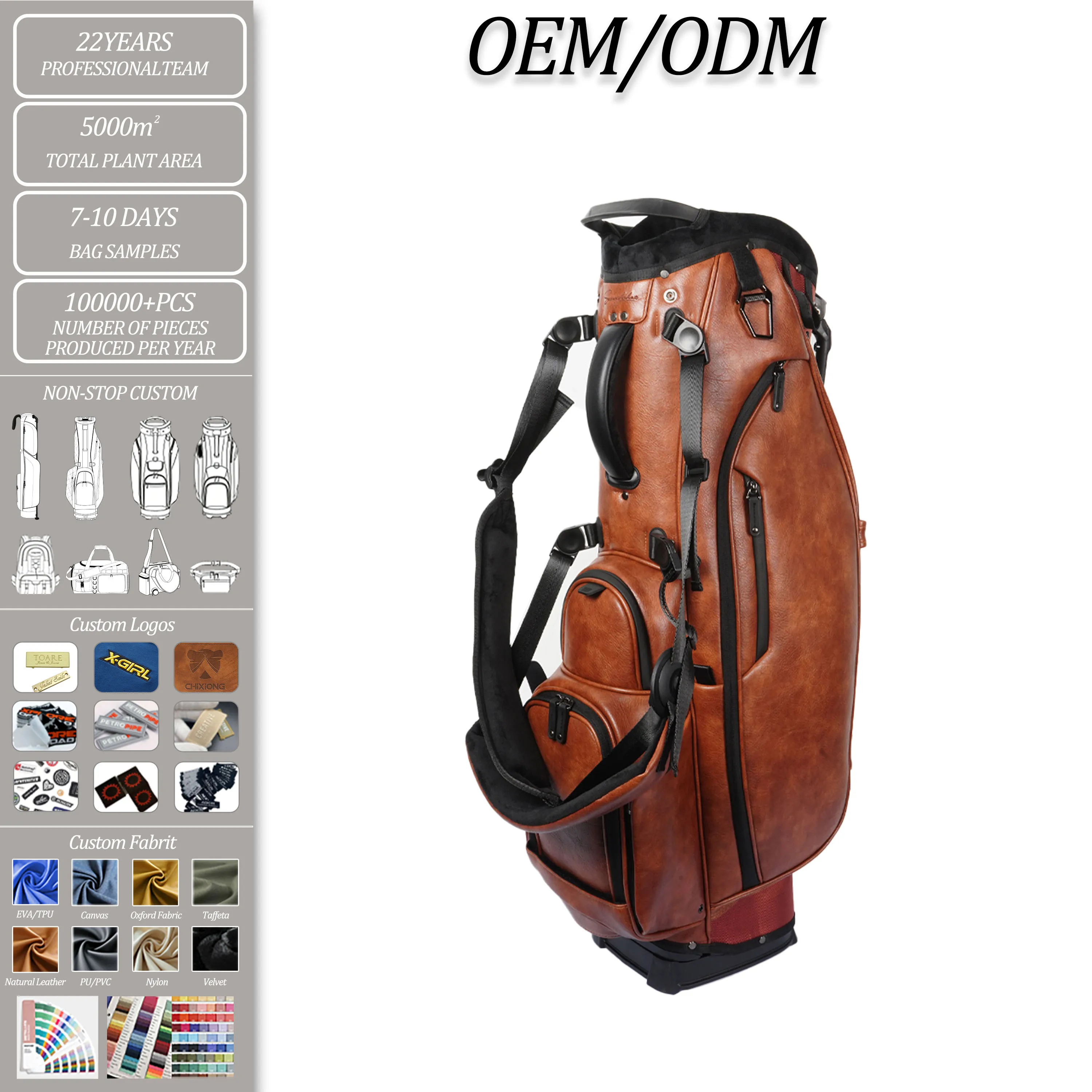 Golf bag production materials and cost breakdown documentation on the factory quotation desk