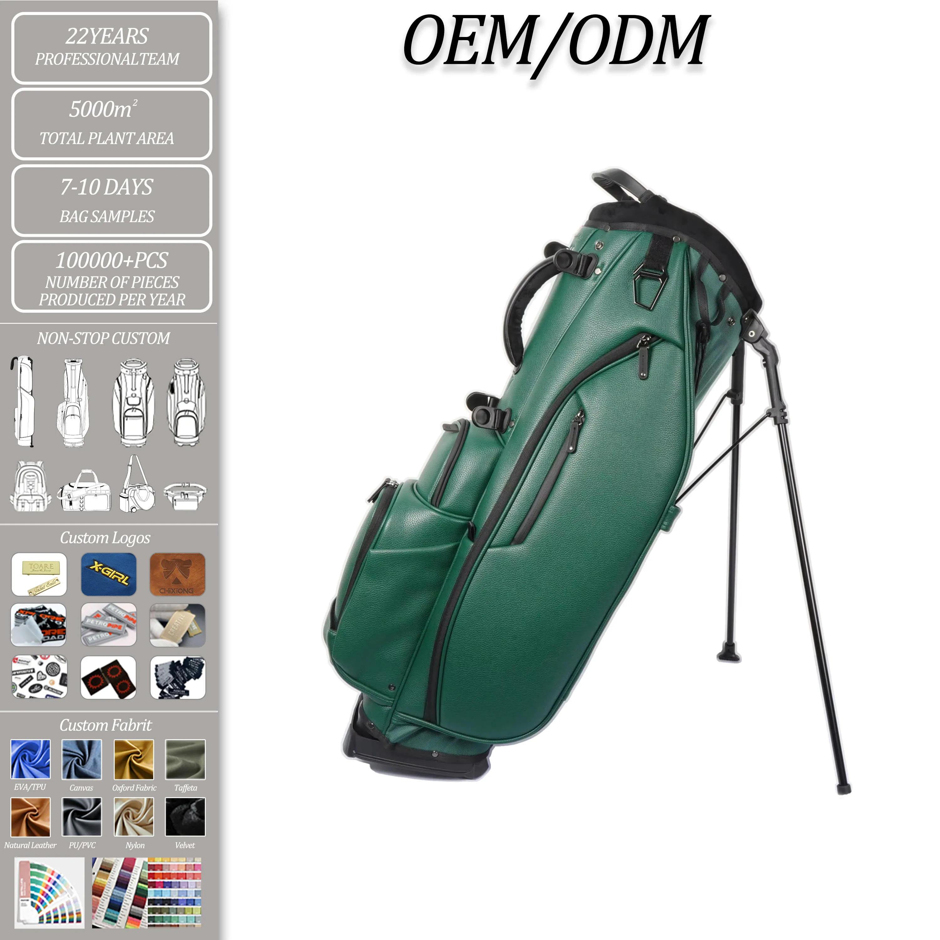 Golf bag production in recycled-content fabric with certification documentation and material declarations