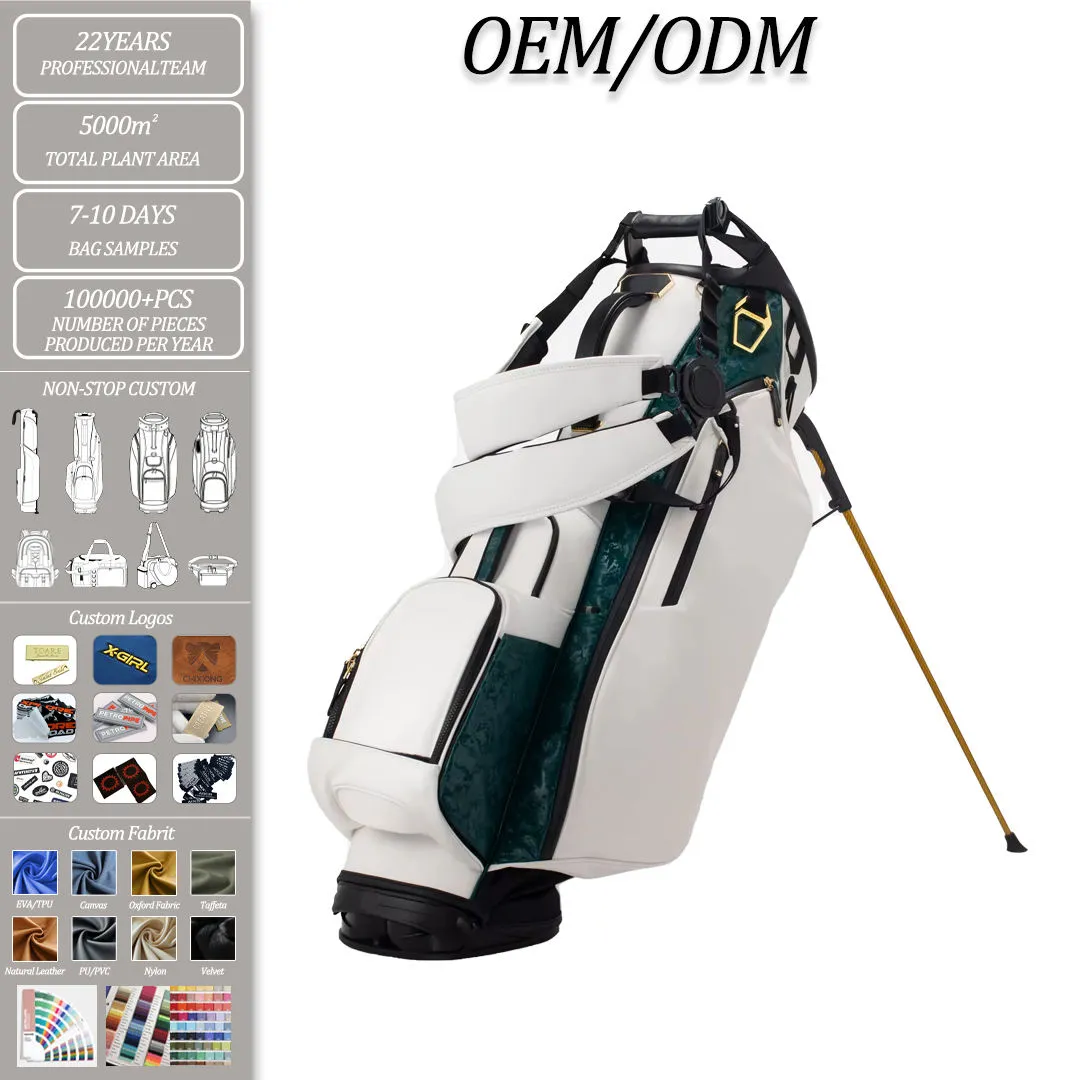 Custom resort golf bag program in four tiers from hero staff bags to small goods family lined for shipment