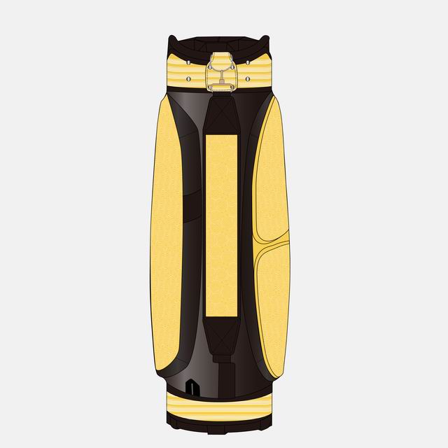 Custom staff golf bag showing primary ball pocket branding position with embroidered crest