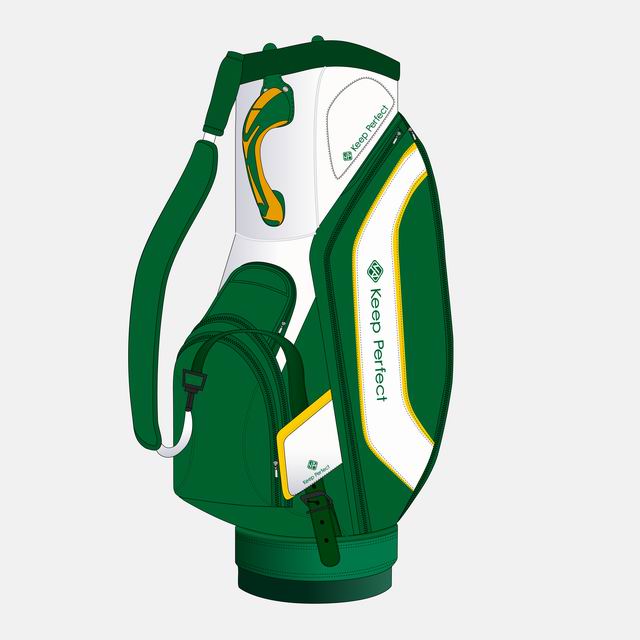 A classically styled custom staff bag echoing the leather-and-canvas construction of early golf bags