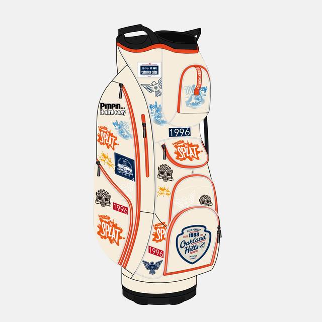 A large custom staff bag with broad sponsor-ready panel real estate reflecting tour-broadcast construction lineage