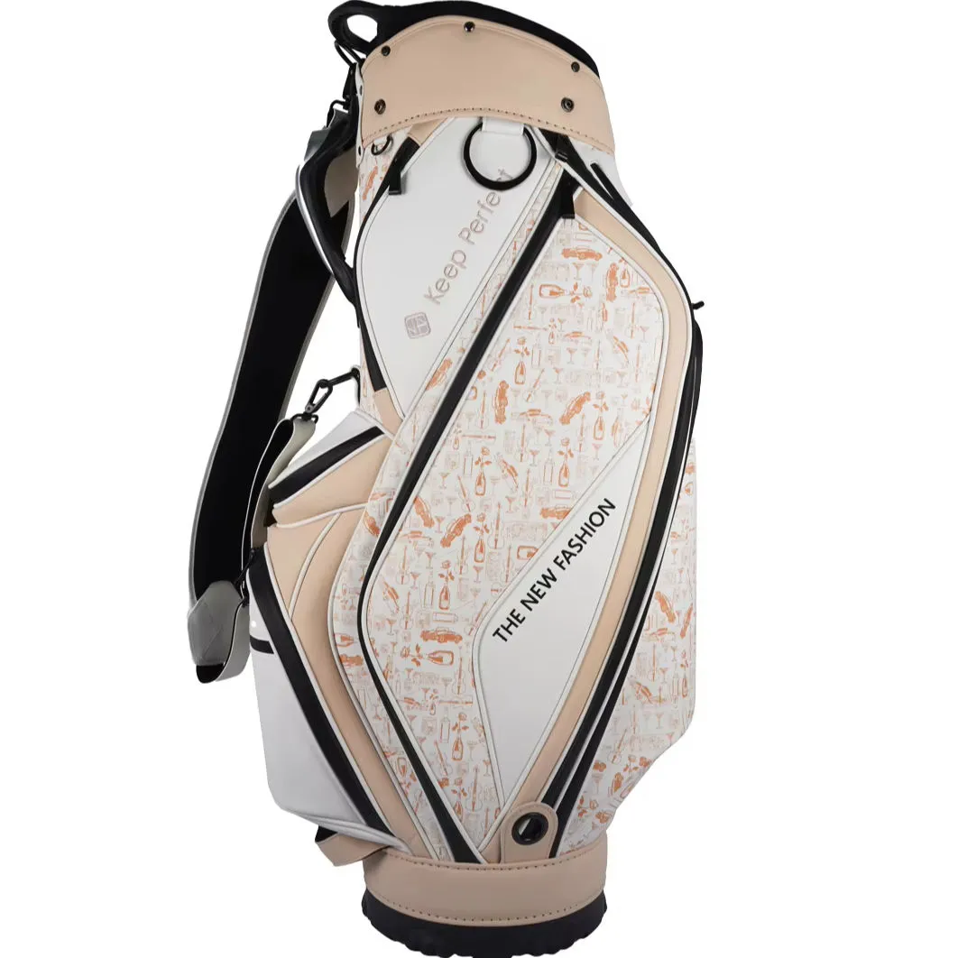 Custom staff golf bag with six-position branding architecture and premium PU construction