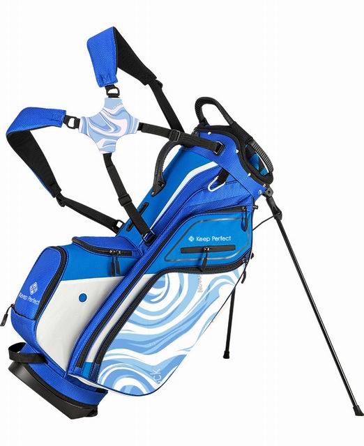Custom stand golf bag with engineered camo pattern placement across panels