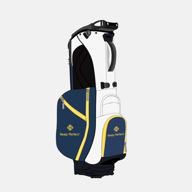 A custom stand bag with wide-mouth pockets, oversized pulls and ergonomic strap system representing adaptive-friendly construction