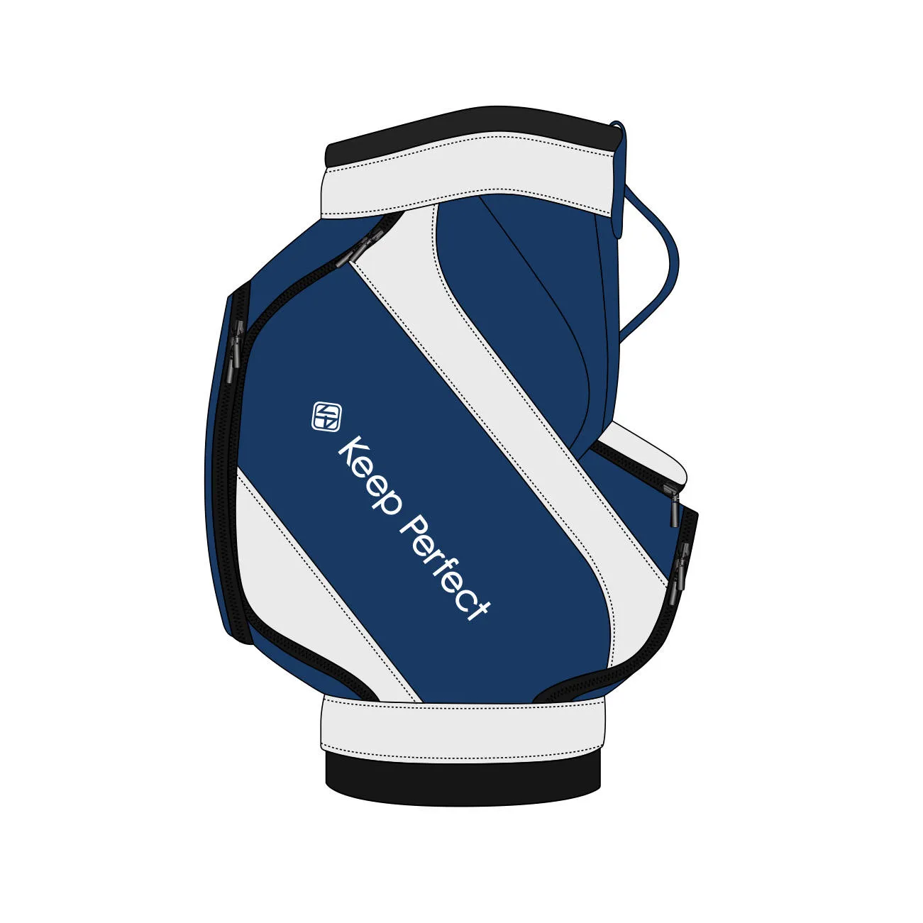 Custom den caddie miniature staff bag with embroidered branding on a desk display