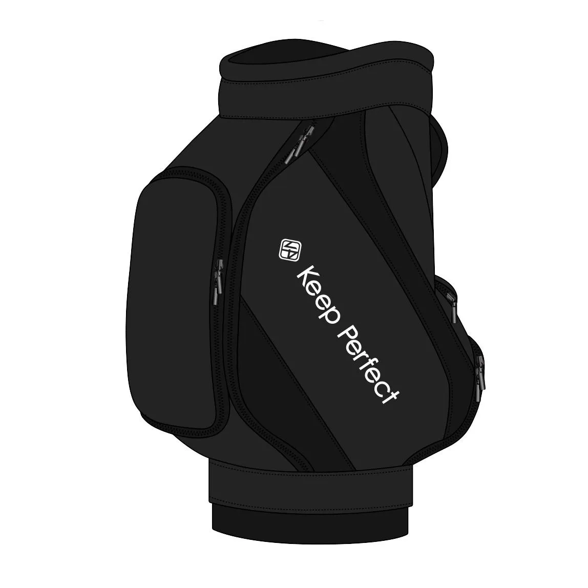 A compact den-caddie style standing bag representing the screen-venue practice and storage format